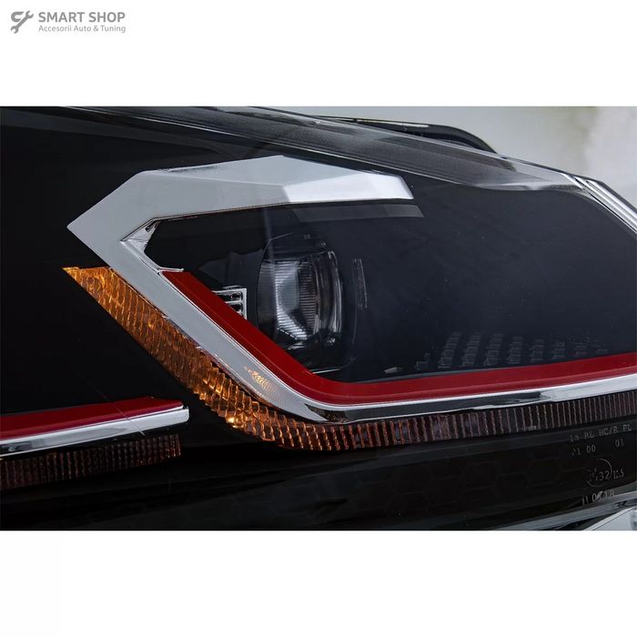 Faruri LED VW Golf 6 VI (2008-2013) Facelift G7.5 GTI Design Rosu Semn