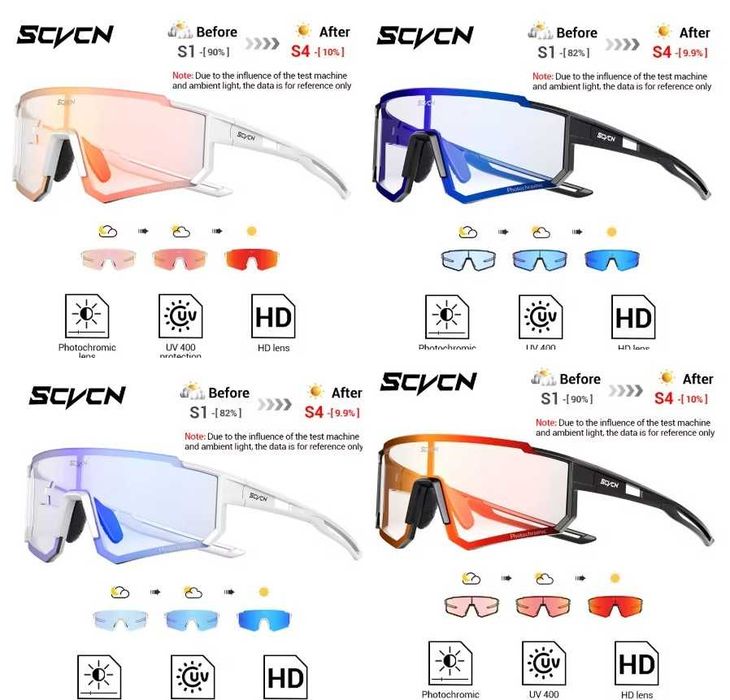 Ochelari ciclism fotocromici rosu albastru albi SCVCN noi diverse culori galben roz  fotocromatice heliomate Photochromic