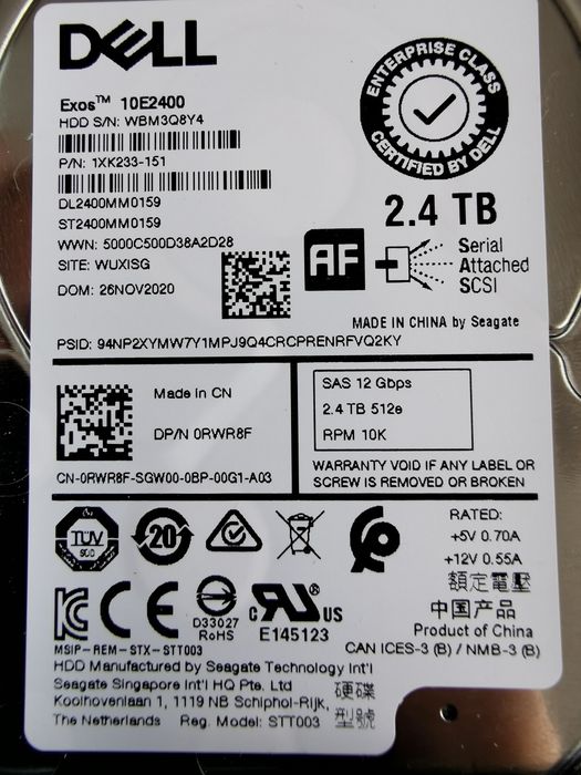 HDD Dell 2.4TB, RPM 10K, enterprise (EXOS 10E2400)