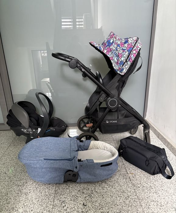Количка, кош за новородено, стол за кола на Stokke плюс аксесоари