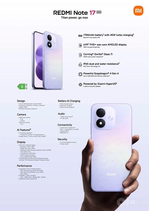 Note 17 Pro 5G  Naqt va Nasiyaga