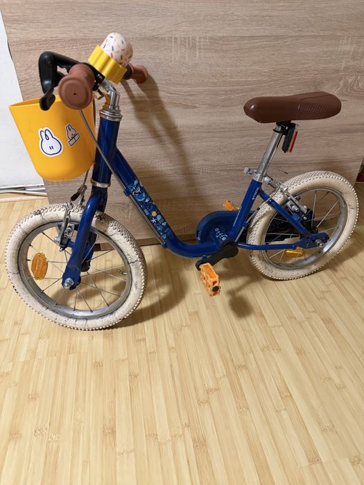 Bicicleta copii Btwin 2 in 1, 14” albastru, 90-110 cm + cos si suonerie cadou