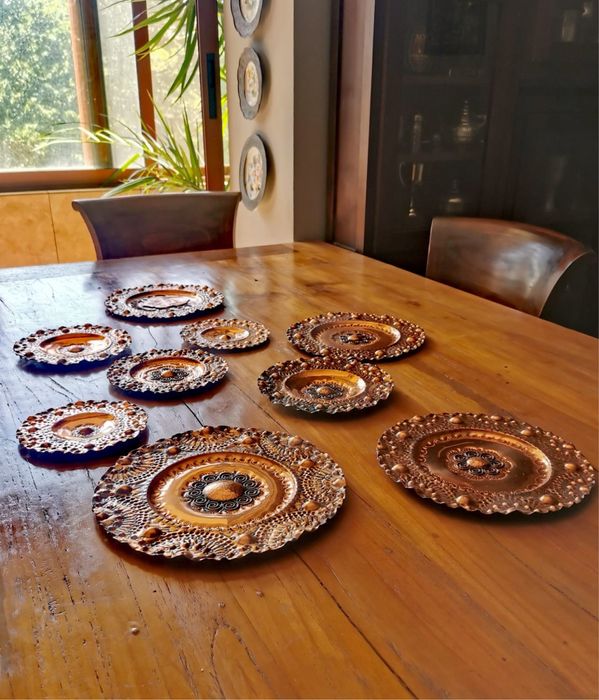 Чиния от мед масивни ръчно изработени медни занаятчийски пана 9 бр.