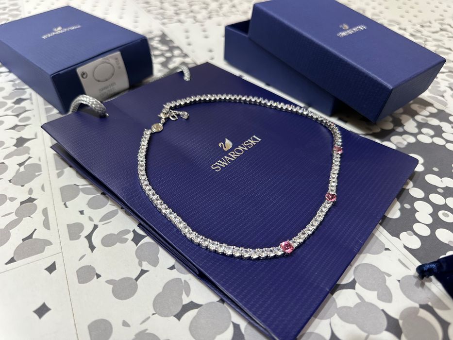 Colier Swarovski matrix tennis pietre roz model nou