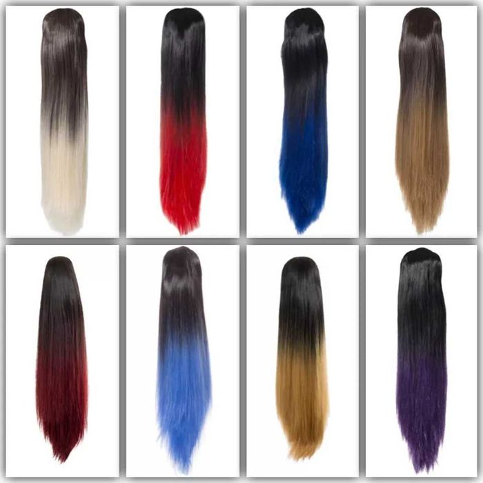 Цветни омбре прави и къдрави опашки