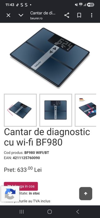 Cantar premium de diagnosticare wifi  Beurer BF 980