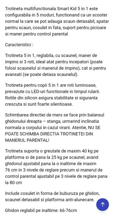 Trotinetă 5 în 1 cu scăunel și coș gărgăriță