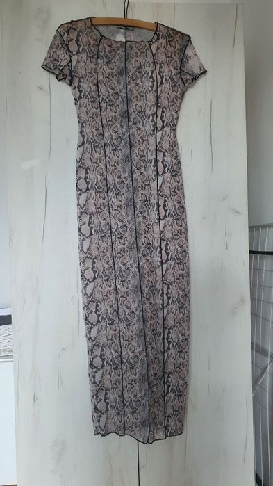 Stradivarius M rochie maxi mesh animal print snake bodycon Y2K beach semitransparenta plaja vacanta