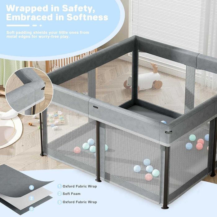 Сгъваема бебешка кошара 125x125 см с 30 броя океански топки