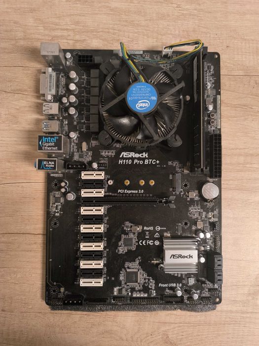 ASRock H110 Pro BTC+ 13GPU Mining дъно с процесор и охладител