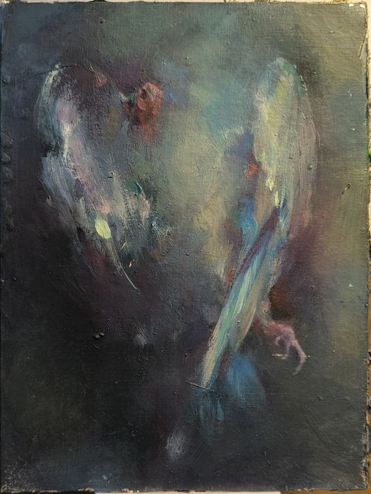 Tablou cu pasare în ulei abstractizata (26.5 x 15.5 cm)