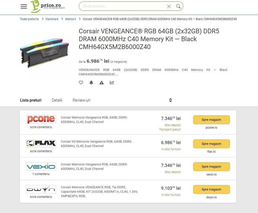 Ram 64GB (2x32GB) DDR5 Corsair VENGEANCE® RGB  DRAM 6000MHz C40
