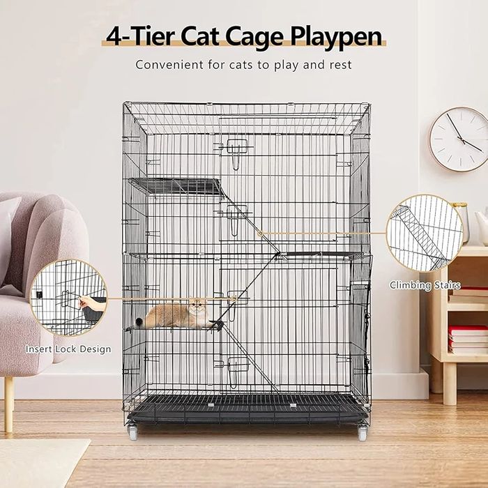 90х55х125см Голяма котешка клетка/ къща с 4 нива, стълбички и колела