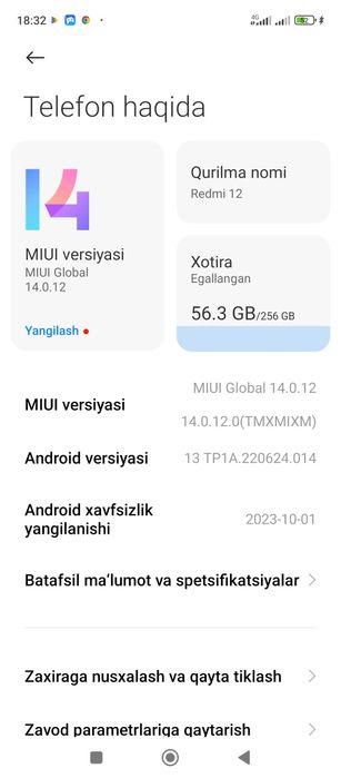 Redmi 12  telfondi ekanalmashgan