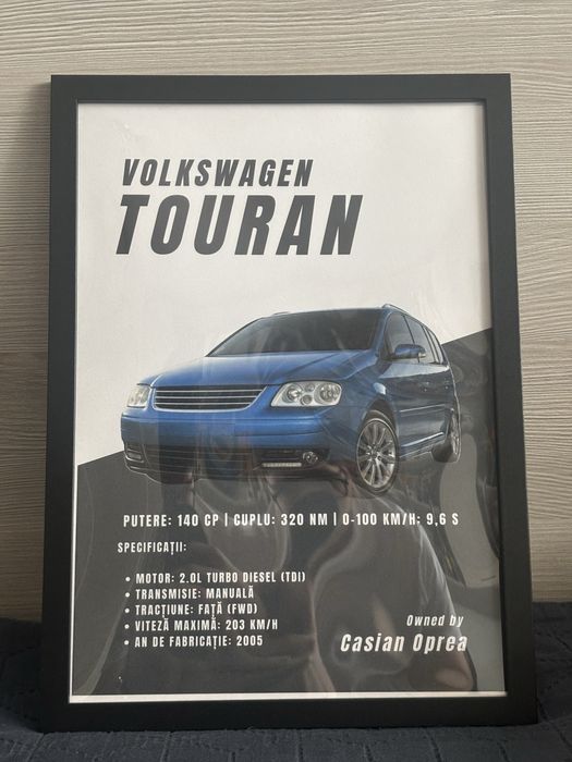 Tablou A4 în ramă – Poster auto personalizat