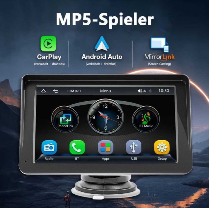 7 инча CarPlay Android Auto дисплей Bluetooth 5.0 WiFi 5G универсален авто екран 12-36V