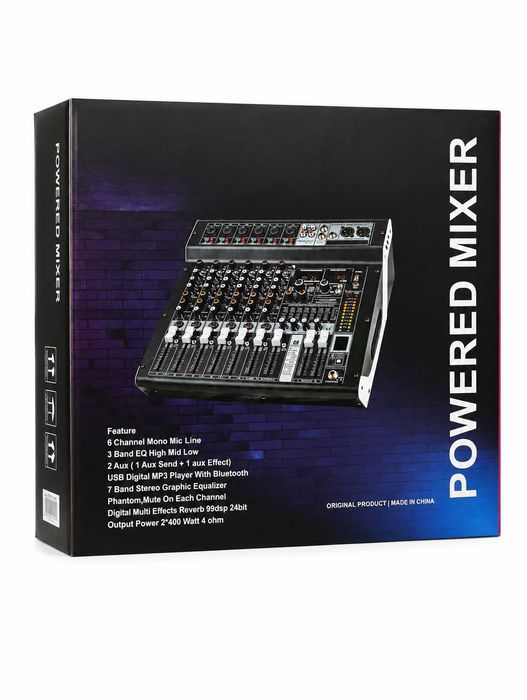 Activ mixer audio 6 canale 2 x 400W PM6C Stereo 99 Efecte digital DSP cu amplificator Bluetooth USB