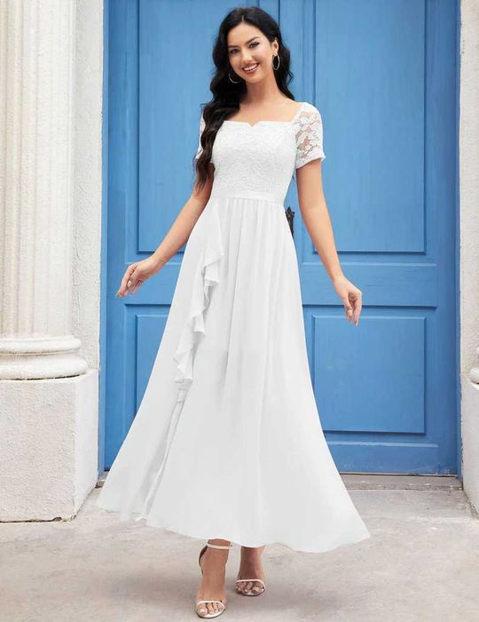 Rochie elegantă de cocktail Wedtrend, albă, cu despicătură