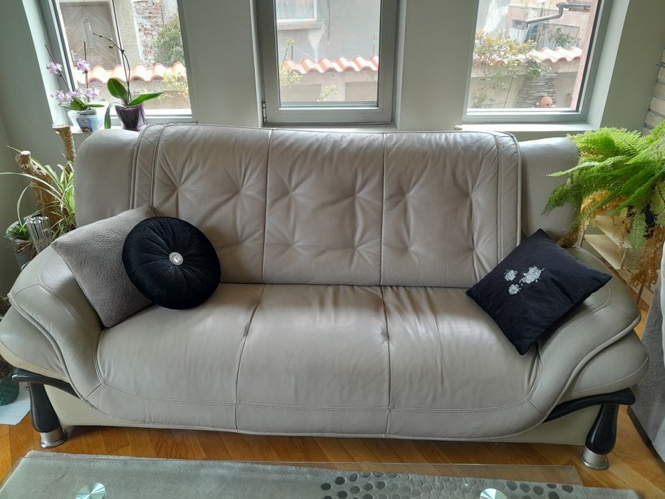 Тройка диван , естествена кожа , без забележки
