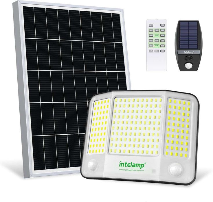 Proiector Solar LED intelamp 4000LM Acumulator 20000mAh Senzor Miscare Dublu Linkable Telecomanda Cablu 5m IP65 Curte Gradina Securitate Nou