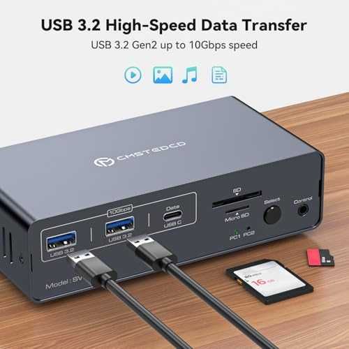 KVM превключвател 2 монитора 2 компютъра 4K HDMI USB C 13 в 1 докинг