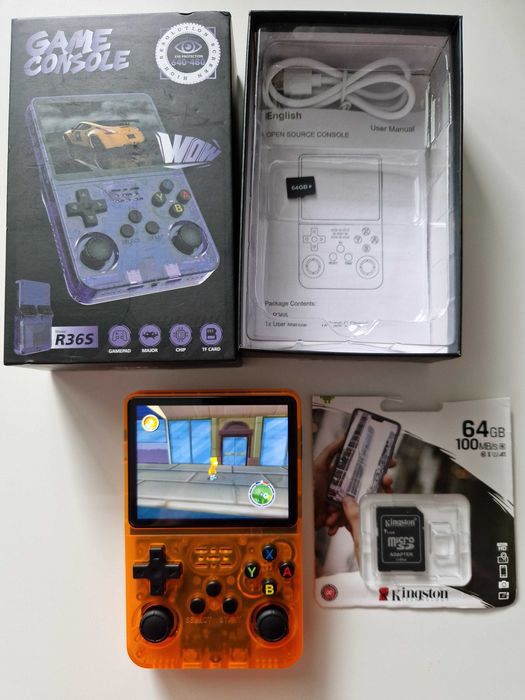 Consola de jocuri portabila R36S, ecran IPS 3.5 inch, 640×480, 64GB