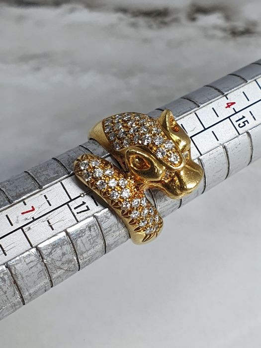 Inel panteră din aur de 18K cu diamante naturale – mărimea 51