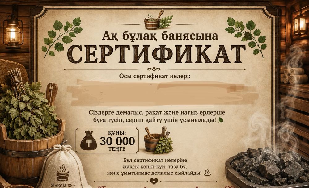 Сертификат баня “Ақ Бұлақ” Астана
