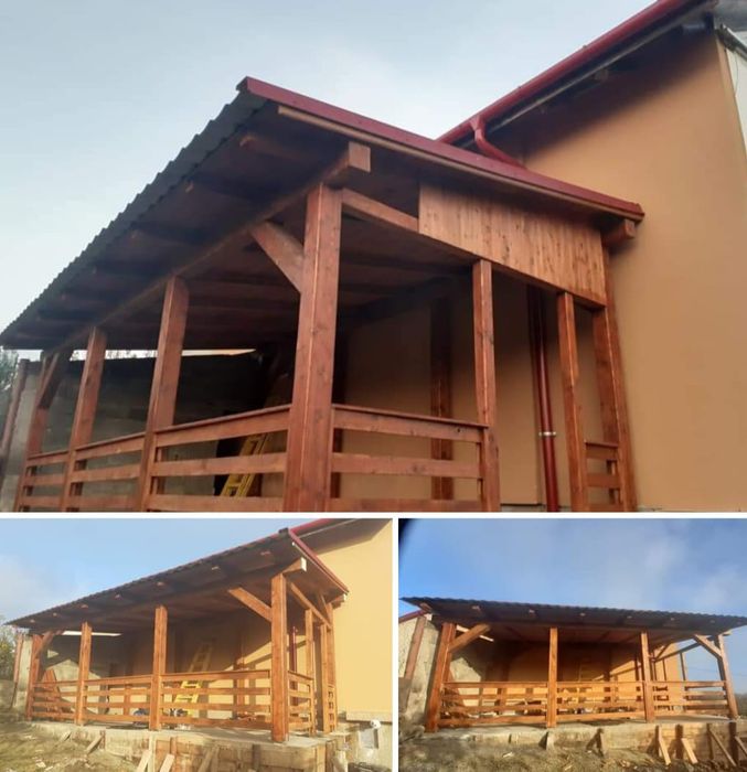 Casa din bustean și terase din lemn masiv