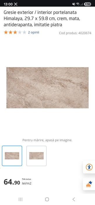 Gresie exterior / interior portelanata Himalaya, 29.7 x 59.8 cm, crem