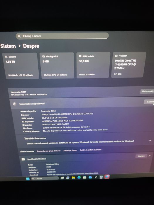 Laptop HP ZBook Fury 17 G7 cu procesor Intel Core i7-10850H, 17.3", Fu