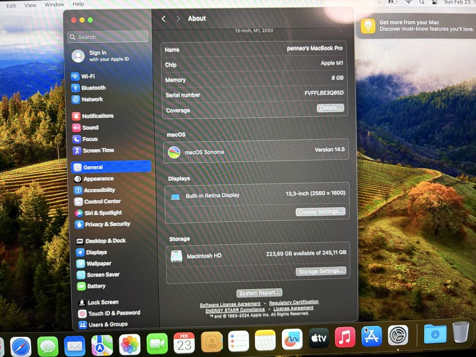 Macbook Pro Touchbar 2020 M1 8 GB HDD 256 GB
