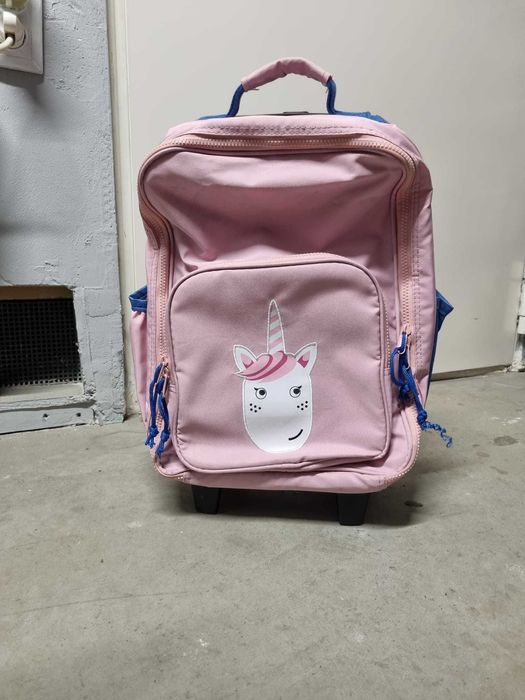 Troler copii, roz cu unicorn (disponibile doua bucati identice)