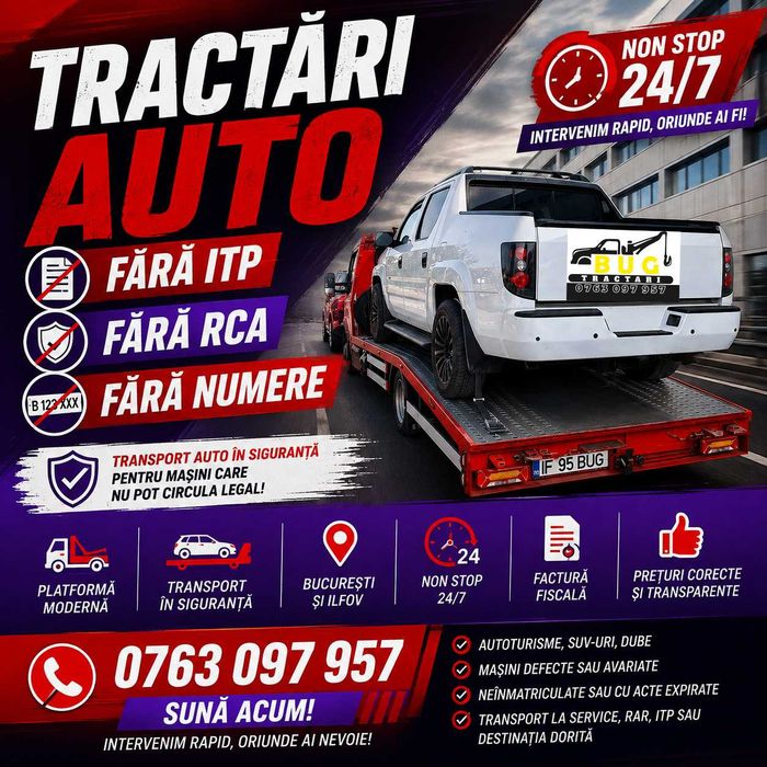 Tractari Auto Fara ITP / Fara RCA / Fara Numere | Platforma Auto Bucuresti Ilfov