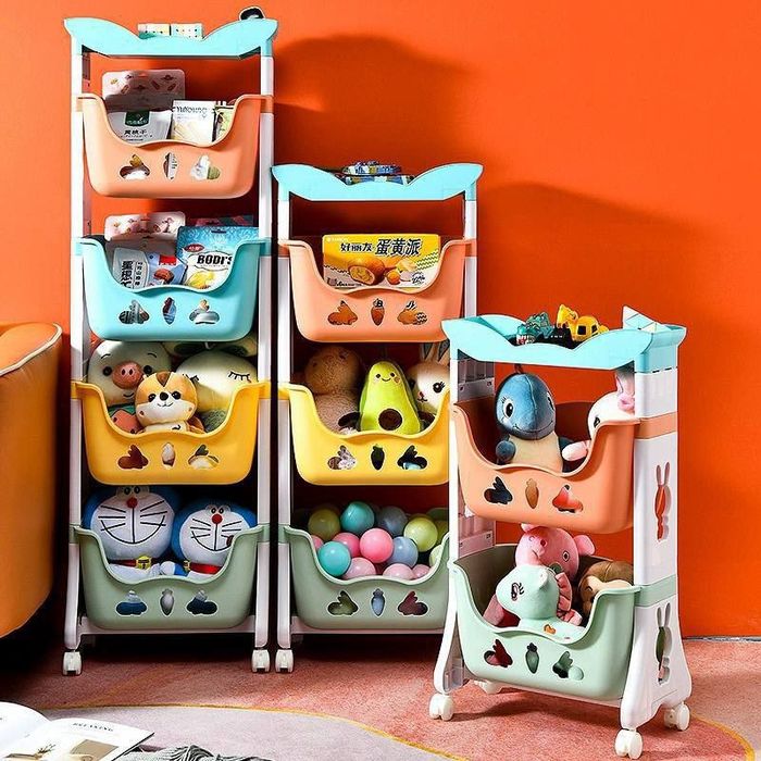 Детский Этажерка пластиковая на колесиках для кухни, ванной, напольная