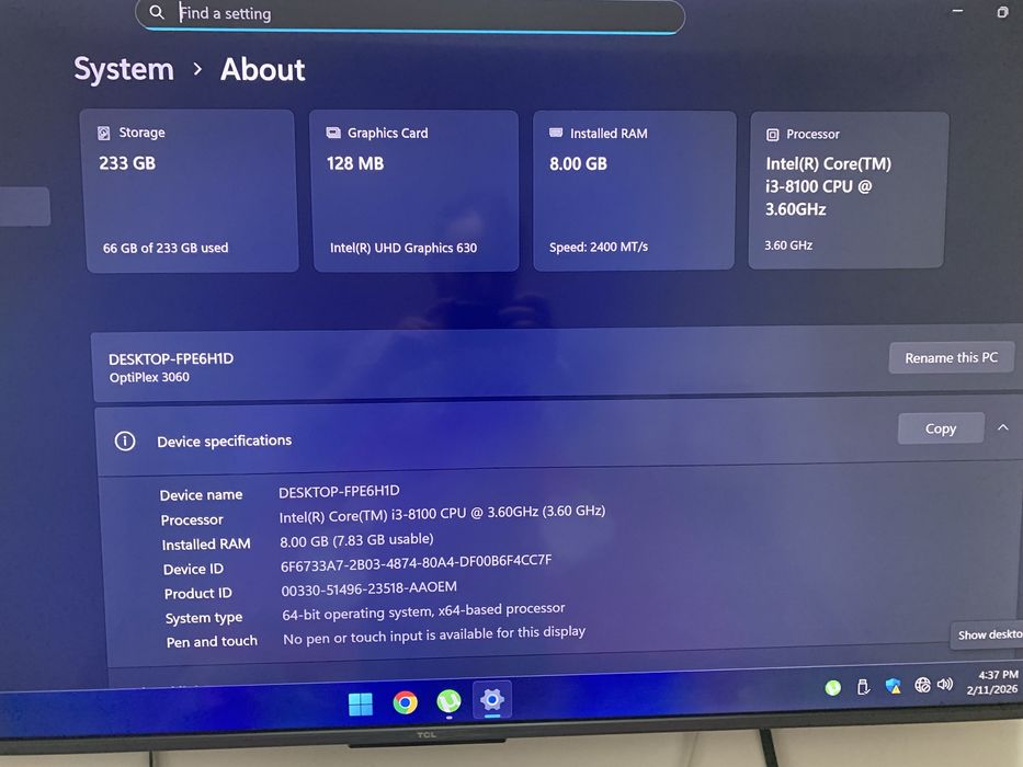 Unitate mini pc dell intel i3 gen8 ssd 256gb 8gb ram ddr4
