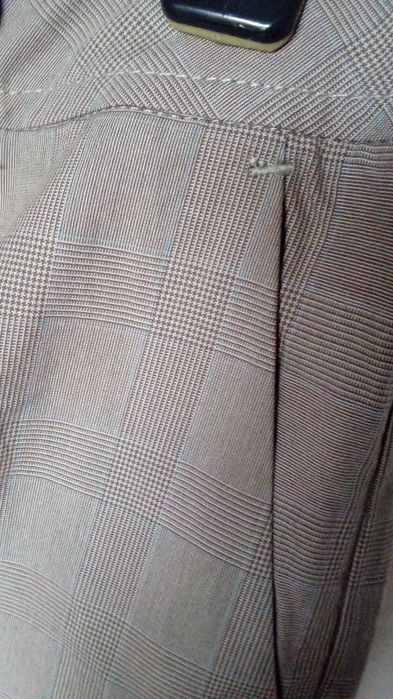 pantaloni Stefanel, ecosez gri - bleu, largi, cu manseta, 40/S, noi