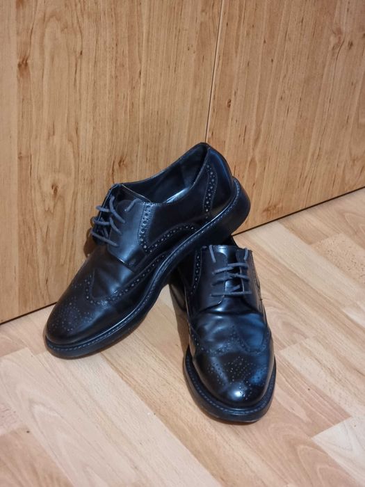 Pantofi piele lucioasa BROGUE - negru barbati - cu talpa inalta