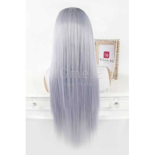 Дълга права сребриста лейс фронт перука Айлин