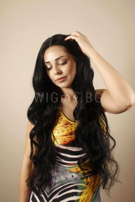 Дълга черна къдрава лейс фронт перука Карина