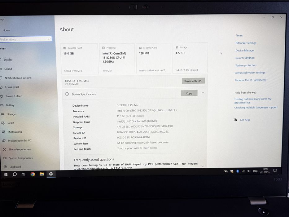 Лаптоп с пакет БМВ програми за диагностика- Lenovo T580 16 рам 512 ссд