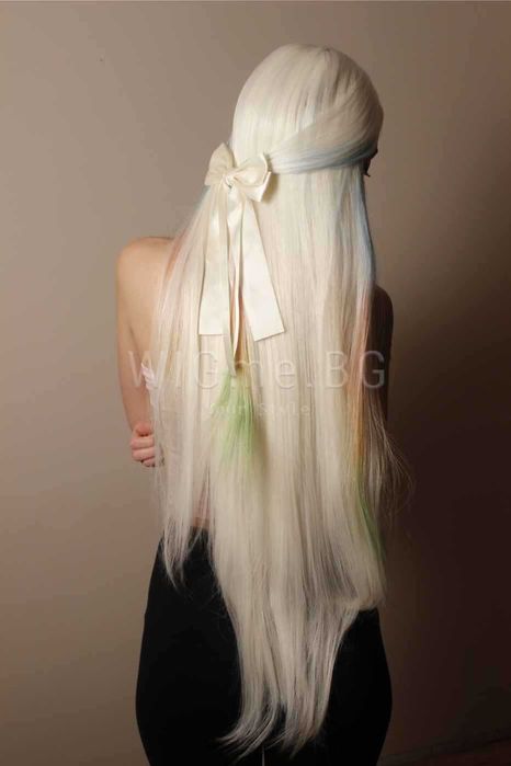 Дълга руса с цветни кичури лейс фронт перука Сара