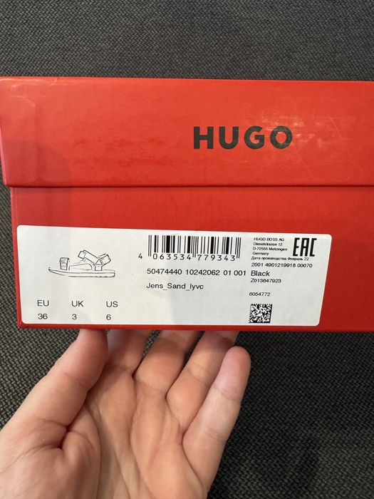 Оригинални детски черни сандали HUGO, размер 36