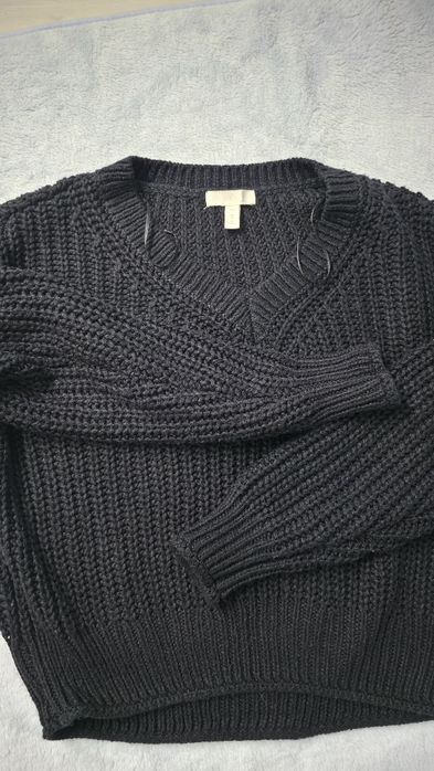 Pulover tricotat H&M pentru femei, bleumarin inchis/negru, marimea S