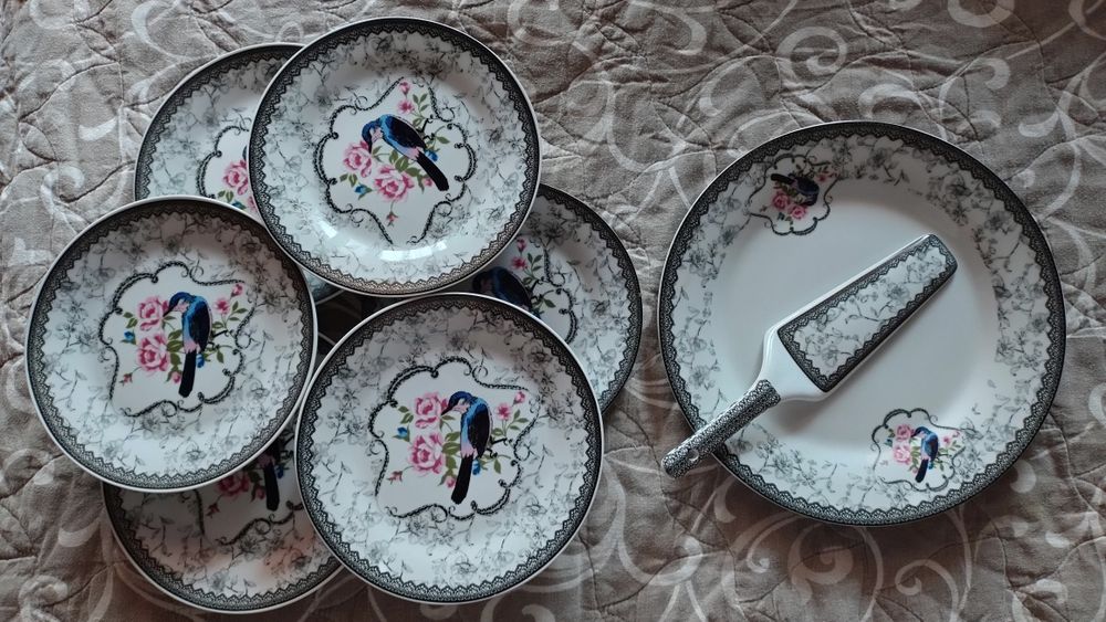 Сервиз за торта от 8 части Apricot, Фин китайски порцелан, Рози