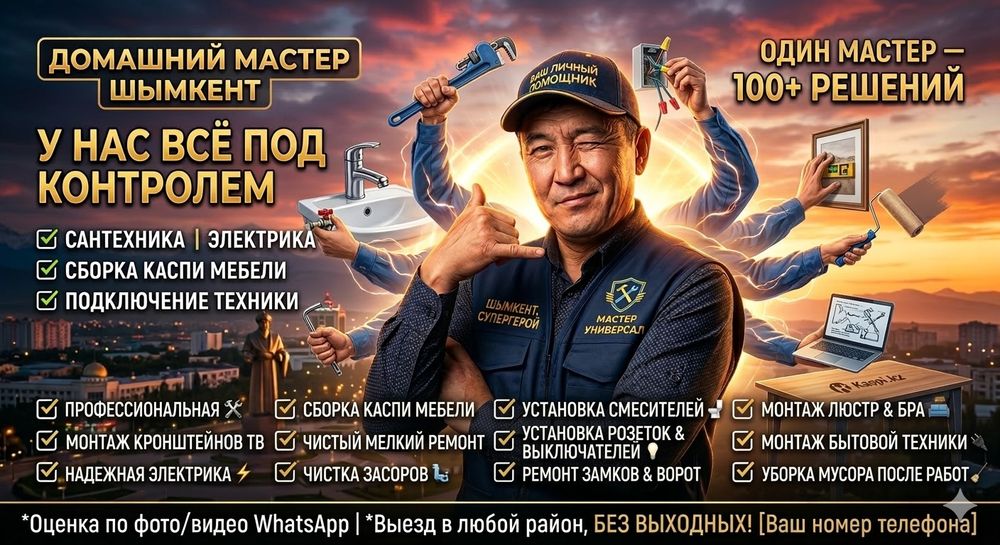 Мастер универсал Плотник Шебер Ұста Муж на час Ремонт Мебели и Замков