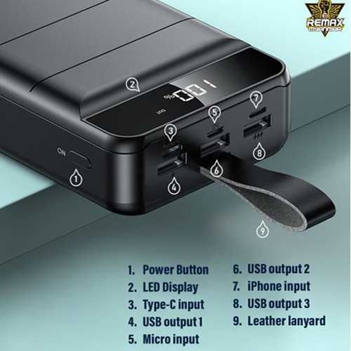 Повербанк Remax RPP-184, 40000 mAh, Powerbank с фонариком, черный