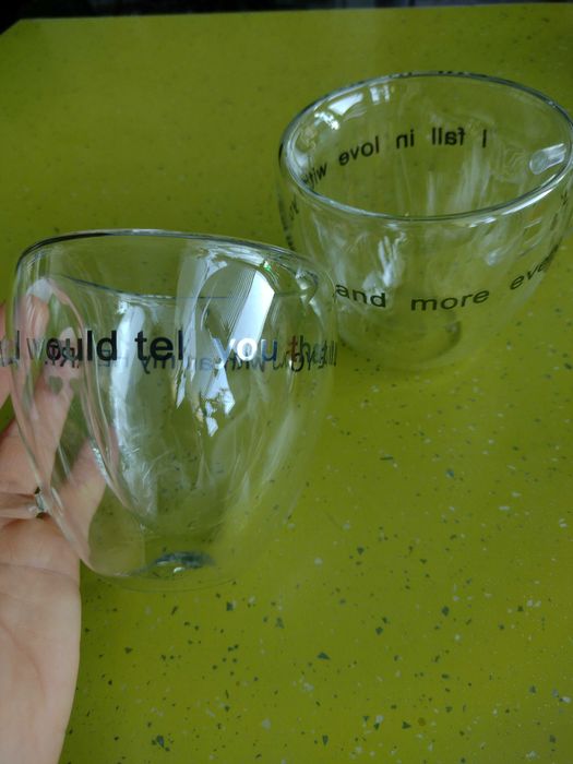 Стъклена чаша с двойно дъно под формата на сърце