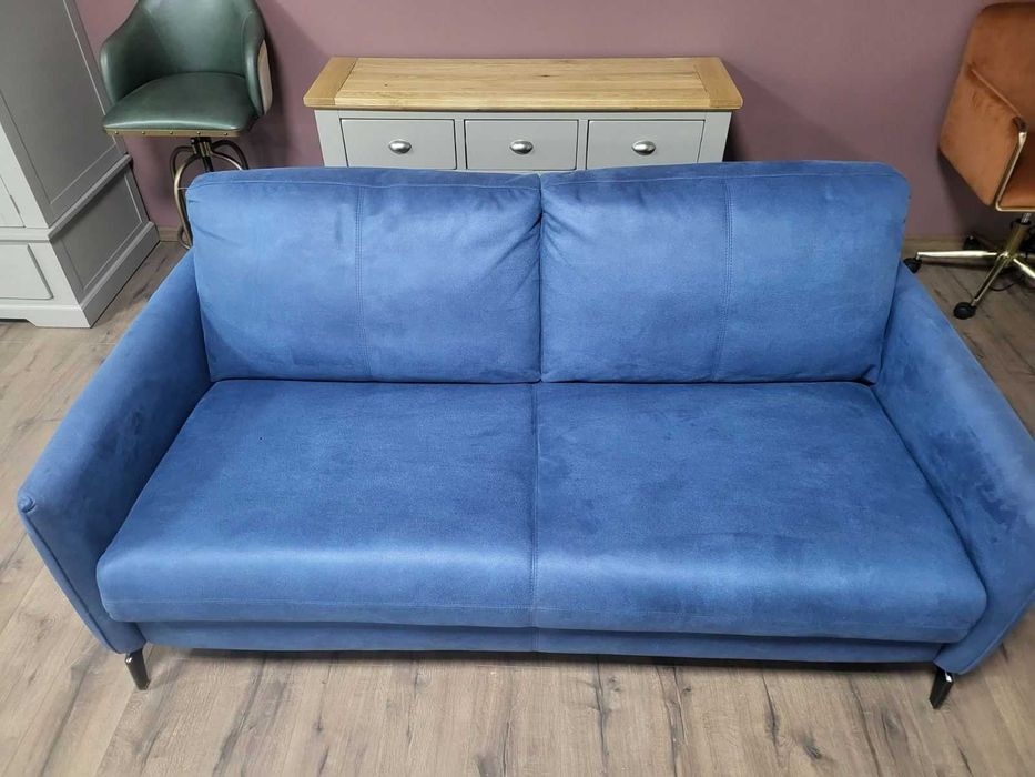 Дизайнерски син диван от плат тройка с функция сън