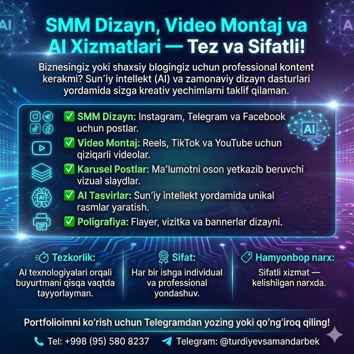 Smm dizayn va Ai xizmatlari